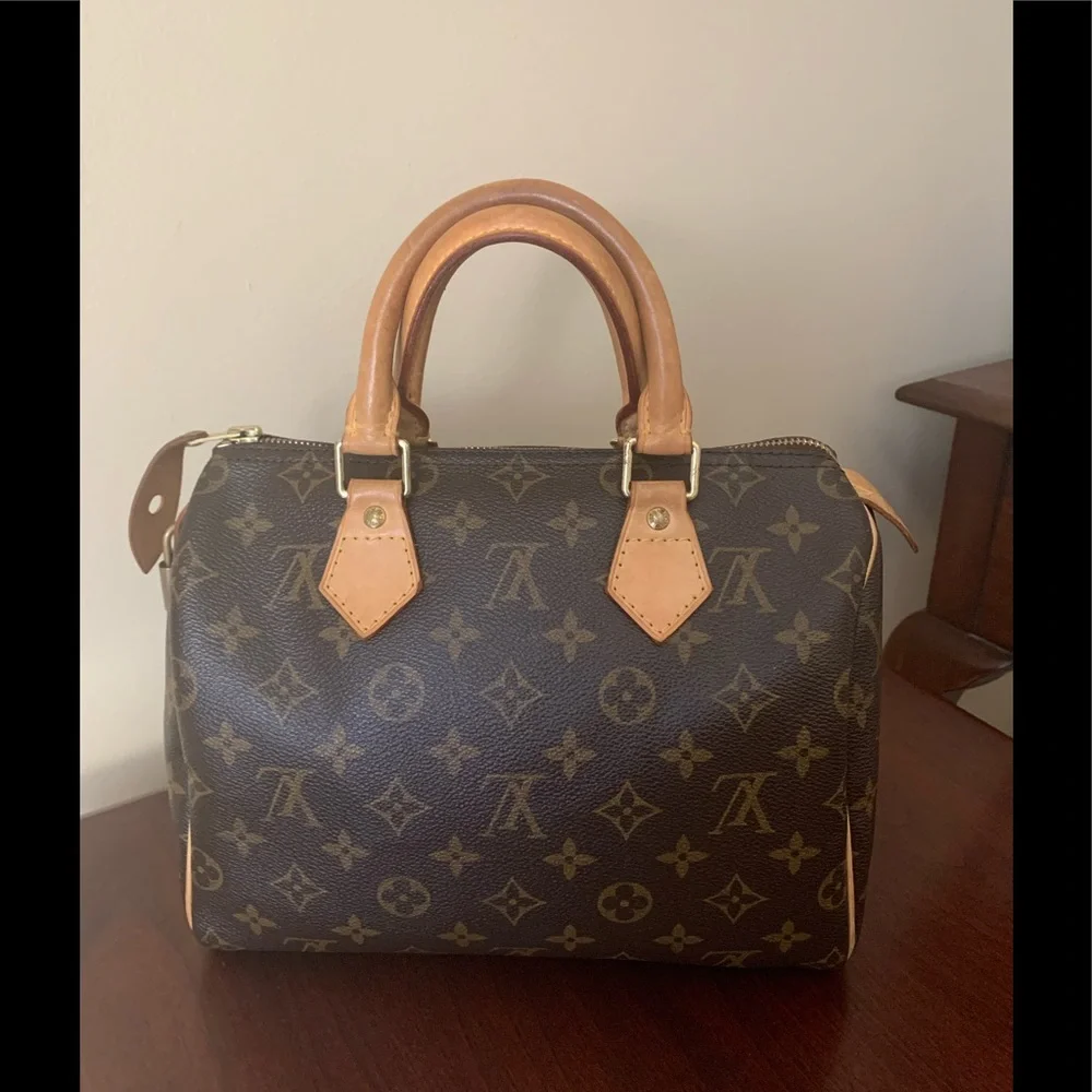 Louis Vuitton Monogram Speedy 25 Satchel in Brown and Tan Leather